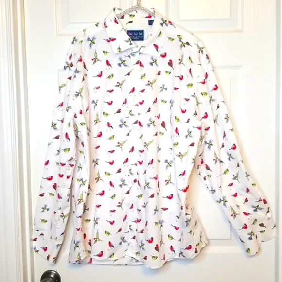 Charleston Threads Mens Longsleeve Button Down Shirt Red Yellow Blue Bir… - Picture 1 of 10